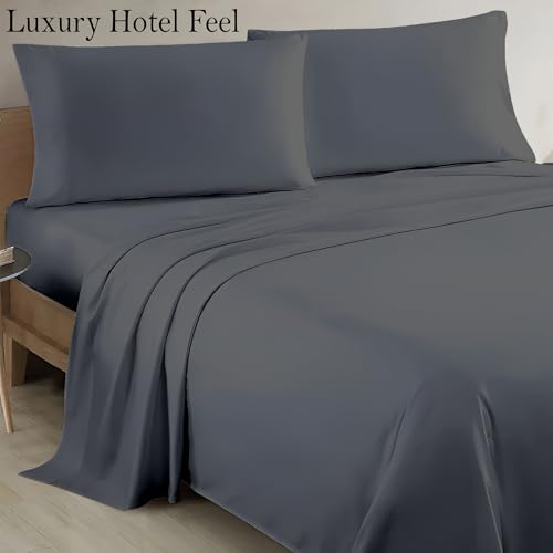 Image of Dark Grey Full Flat Sheet Only, Soft 100% Cotton Top Sheets | Sateen Weave 1 Piece Cool & Breathable Luxury Hotel Quality Bed Sheets, Extra Soft and Comfy - Wrinkle Free Bedsheet