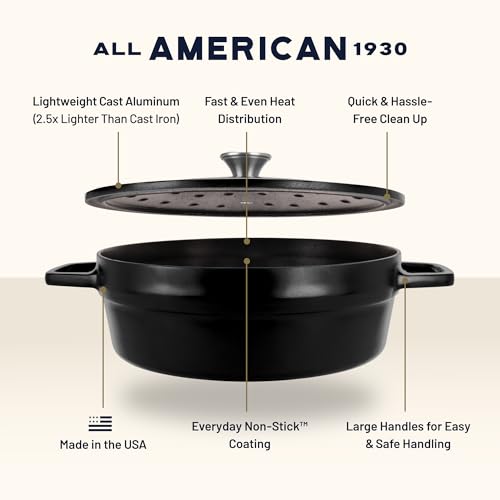 Image of All American 1930 - Dutch Oven - The Saucier Set, Black Onyx - 5.5qt Capacity - Perfect for Sauces, Soups & Simmering - Non Stick & PFAS Free - Made in the USA