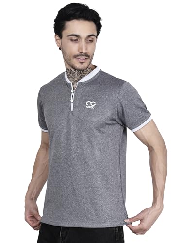 Image of Regular Fit Mandarin Collar T-Shirt Tee for Men & Boys Gray