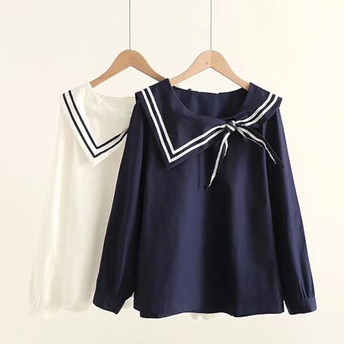 BAIMORE Teen Girls Cute Striped Sailor Collar Bow Front Long Sleeve Irregular Blouse3