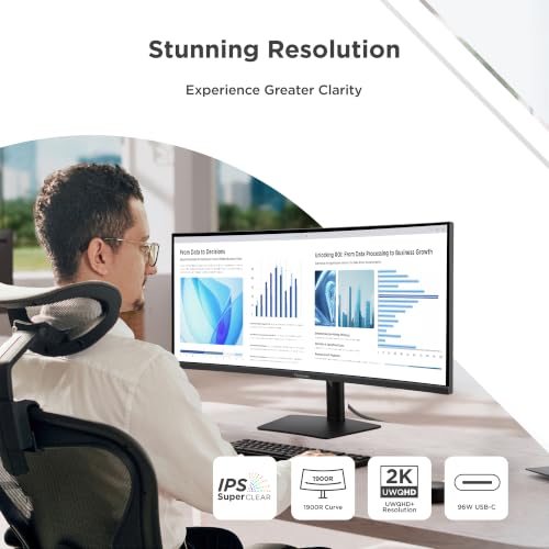 Image of ViewSonic VG3420C 34 Inch UWQHD 1440p Curved Docking Monitor, 1900R IPS Display for Immersive Home and Office Productivity, 120Hz, 96W USB-C, RJ45, HDMI, and DisplayPort Inputs