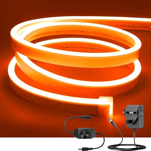 ShineBurky Orange Neon LED Strip Lights, 5M Cuttable Outdoor Rope Lights with Plug