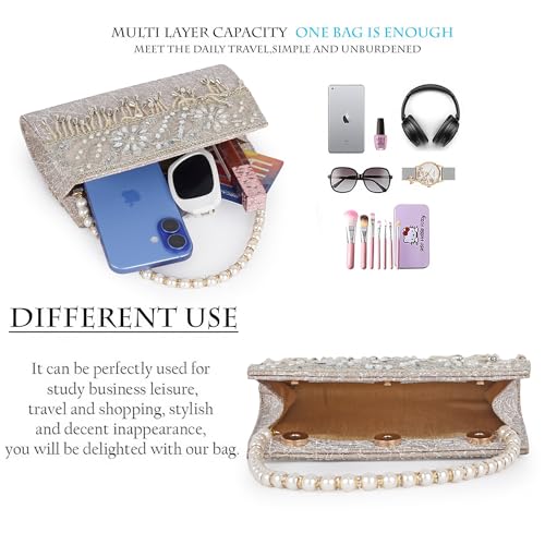 Image of Nevis Women's Embellished Clutch with Pearl Handle | Fancy Designe & Wedding Potli Bag for Festive & Evening