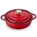 Velaze Cazuela de Hierro Fundido, Cacerola de Inducción, Cocotte Olla Ovalada con Revestimiento Esmaltado y Tapa, Rojo(3,5L)