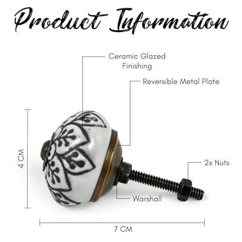 Image of Vintage Ceramic Knobs for Kids and Kitchen Cupboards, Drawers, Wardrobes, PC Cabinets, Almirahs, Dressers, Decorative Pull Handles for Dressing Table and Home Decor -Set of 6, Antique Floral