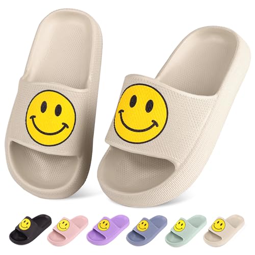 Image of LIZICU Kids Cloud Slides丨Pillow Sandals for Boys Girls丨Quick Drying Bathroom Shower Sandals丨Summer Beach Pool Slipper| Thick Sole Non-Slip Beige 13 Little Kid