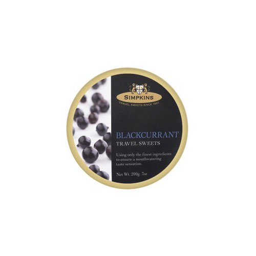 Simpkins Black Currant Travel Sweets 7 Oz - 200 g Tin (Pack of 6)