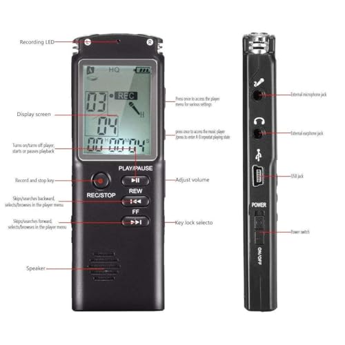 Image of DDLC 8GB Professional Digital Audio Voice Recorder with LCD | HD Noise Reduction | Voice Activated Recording | A-B Repeater and Long-Time Recording Capacity for Students & Professionals