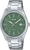 Casio MTP1302DA-3AV - Reloj analógico clásico clásico de acero inoxidable para hombre, esfera verde mate, fecha