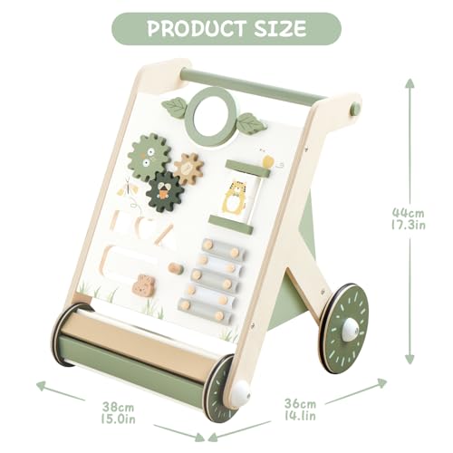 Beright Wooden Baby Walker with Roller Upgraded, Push and Pull Learning Activity Walker, Multi-Functional Kids’ Activity Toys, Develops Motor Skills & Stimulates Creativity, Green - Thumbnail 6