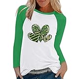 Briskorry Blusenshirt Damen Sweatshirt St. Patrick's Day Langarm Shirts Ohne Kapuze Dwarf Patchwork Oberteile Sport Shirt Baseball Uniform Tops für Frauen Zwerge Sweatshirt