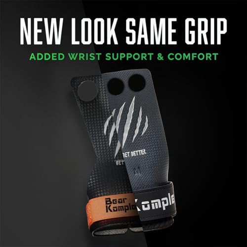 Image of Bear KompleX 2-3 Hole Carbon Hand Grips for Weight Lifting, Cross Training and Gymnastics, Durable Workout Grips with Wrist Wraps, Comfortable Lifting Straps & Workout for Gymnastic Bars