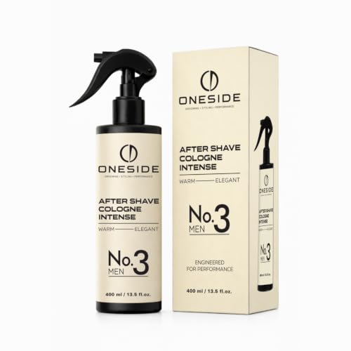 ONESIDE Barber Cologne No.3 Men 400 ml – After Shave – Spray para hombre con 6% de aceite aromático – bergamota, manzana, miel, tabaco, vainilla y haba tonka – Agua de afeitar para hombre, perfume