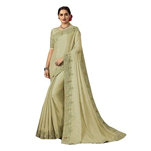 Pura seda diseñador borde sari mujer india fiesta desgaste hilo y moti trabajo elegante blusa sari 4991