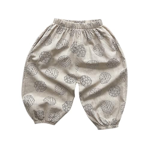 Baby Cotton Linen Long Bloomers Soft Cotton Striped Harem Pants for Boys Girls Elastic Waist Long Pants Bloomers 3-4 Years 13 Khaki