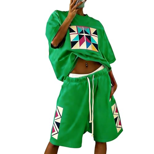 Ensemble Co-Ord Y2K Femme : style streetwear d'été avec t-shirt ample et short à cordon