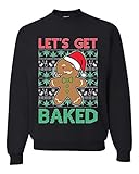 Lets get Baked Gingerbread Weed Stoner Ugly Christmas Sweater Unisex Crewneck Graphic Sweatshirt,...