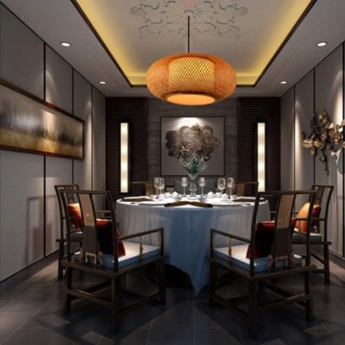 Plafonnier chinois antique en bambou et lanterne ronde suspension asiatique