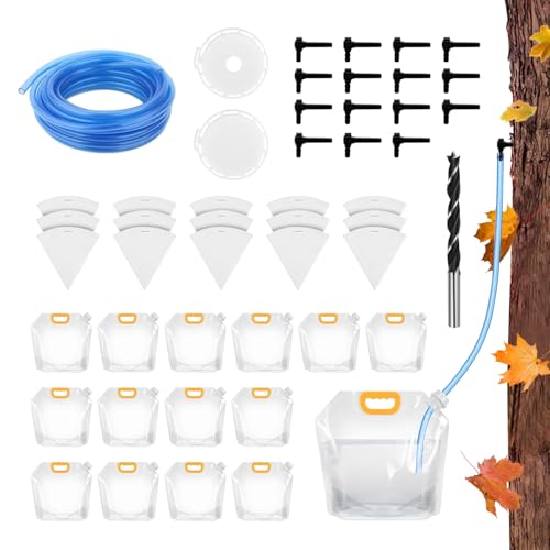 15 Sets Maple Syrup Tree Tapping Kit - (15) 5/16' Taps for Maple Trees, 44.3Ft Tubing, (15) 1 Quart...