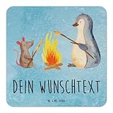 Mr. & Mrs. Panda Personalisierter Bierdeckel Pinguin Lagerfeuer 25er Set - Personalisierte Geschenke, Bierdeckel personalisiert, grillen, glücklich,