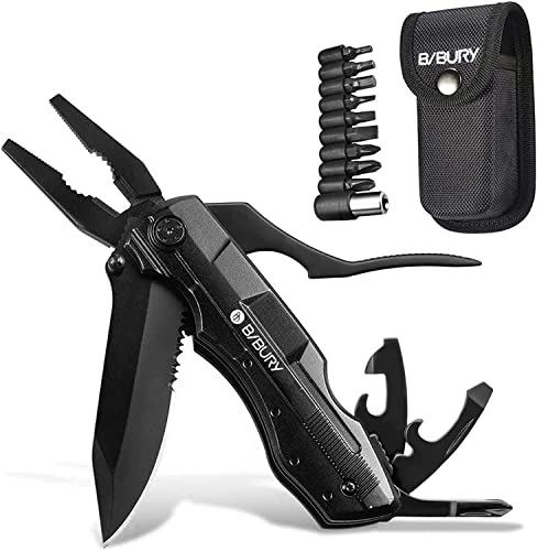 BIBURY 5 in 1 Multitools, Foldable Pliers Multitool Stainless Steel Multi Tool, Multi-Purpose Pliers with Nylon Pouch Ideal Pocket Tool for Camping, DIY Activities, Fishing - Gift for Men