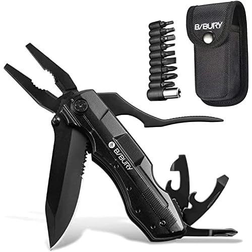 BIBURY 5 in 1 Multitools, Foldable Pliers Multitool Stainless Steel Multi Tool, Multi-Purpose with Nylon Pouch Ideal Pocket Tool for Camping, DIY Activities, Fishing – Gift Men