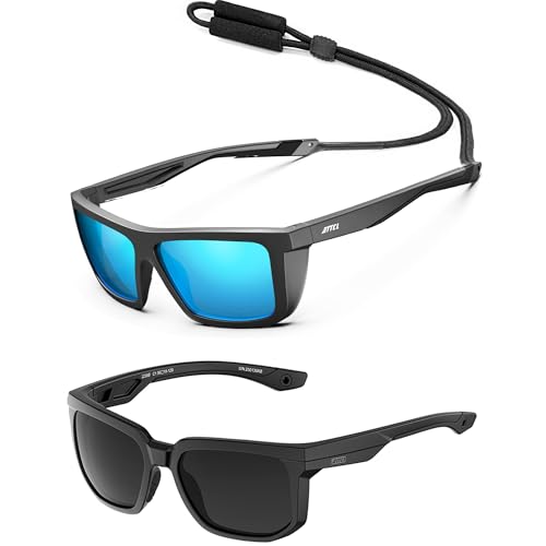 ATTCL Bundle Unbreakable Men's Polarized Sunglasses 2.0 - UV400 Protection PC Lens with TR90 Frame for Driving Fishing Sport Glasses:(1124-Black-Black-Blue)+(2238B-Black-Grey)