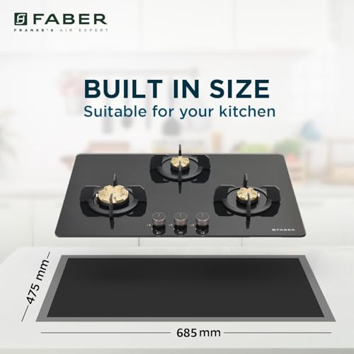 Image of Faber 3 Burner 78Cm HOBTOP|Auto Ignition |Metal Knobs| Cast Iron Pan Support|HOB /Cooktop Hybrid|Black Glass Finish|5 Yrs Warranty On Glass,Valve & 2 Yrs On Burner| HOB PRIME HT783 CRS BR CI AI IN