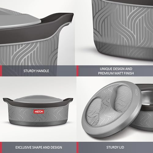 Image of MILTON Evoke 1000 PU Insulated Inner Stainless Steel Casserole, 850 ml, Grey, BPA Free, Food Grade, Hot and Cold, Easy to Carry, Easy to Store, Chapati, Roti, Curd Maker