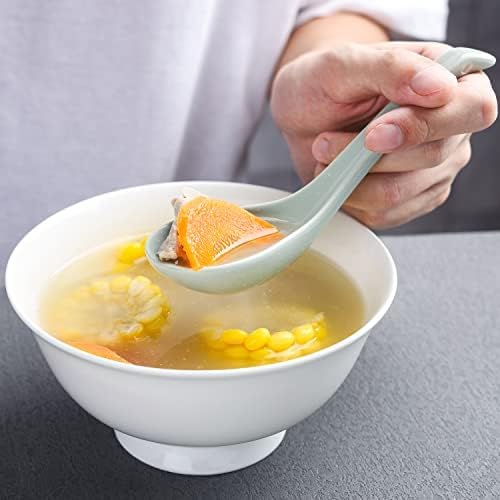 Miniatura 7 de Cucharas de sopa asiáticas de cerámica china, juego de 4 cucharas de sopa de ramen de porcelana, cucharas de cena para albóndigas, ramen, cereales,