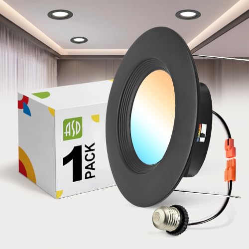 ASD 1 Pack Black Retrofit LED Recessed Lighting 6 Inch, 5CCT Wafer Lights