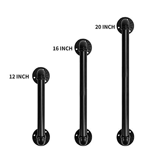 Homydom Industrial Pipe Door Pull Handle16 Inch Barn Door Handle Grab Bar, Towel Bar, Wall Handles For Elderly, Antique Rustic Cast Iron Handrail, Matte Black(2 Sets) #TOP3