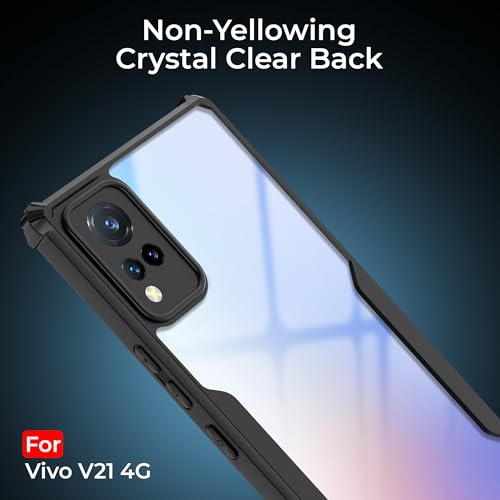 Image of A rtistque Clear Hard Transparent Acrylic Armor Back Cover Case for Vivo V21 4G / Vivo V21 5G | Shockproof TPU Edge Protection | Slim Protective Design | Vivo V21 Back Cover - Black
