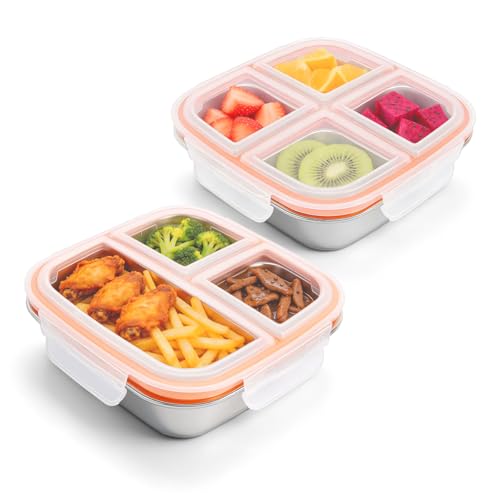 Gyism 2 Stück 600ml Snackbox mit 7 Fächern Edelstahl Müslibecher to go Edelstahl für Kinder & Erwachsene Wiederverwendbare Lunchbox mit Fächern für Schule Arbeit & Camping Bento Box Kinder