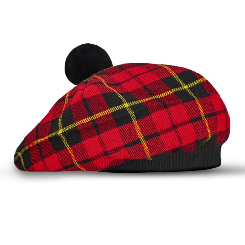 Image of Scottish Tam O' Shanter Hat Tartan Bonnet Pom Pom Wool Flat Cap One Size