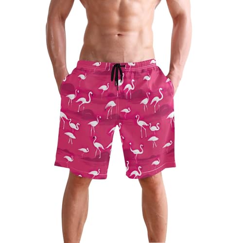 Pink Flamingo Men's Sportwear Swim Trunks Quick Dry Board Shorts with Lining S B04008152