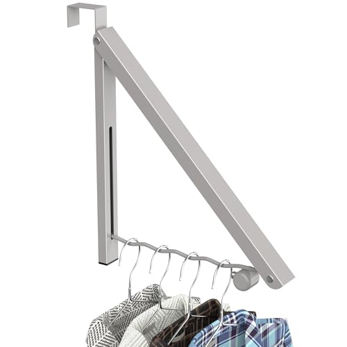 Image of Hleelomi Clothes Drying Rack for Laundry Room Organization,Foldable Over The Door Drying Racks for Saving Space, Warm Gray 1 Pack