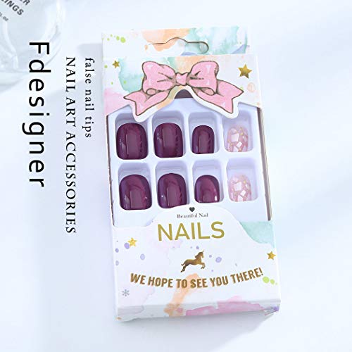 Fdesigner False Nails Shimmer Fake Nails Sweet Nail Art Accessories Acrylic Nail Tips Square Short Clip on Nails Glossy Nude Nail Decoration for Wedding Party Festival Prom (Glaring)