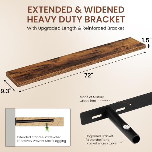 Image of Dreamland 72 Inches Floating Shelves for Wall,9.3 inch Deep Long Floating Shelves Set of 1,Large Display & Storage Shelf,Wall Shelf for Bathroom Bedroom Living Room Kitchen Office,Rustic Brown