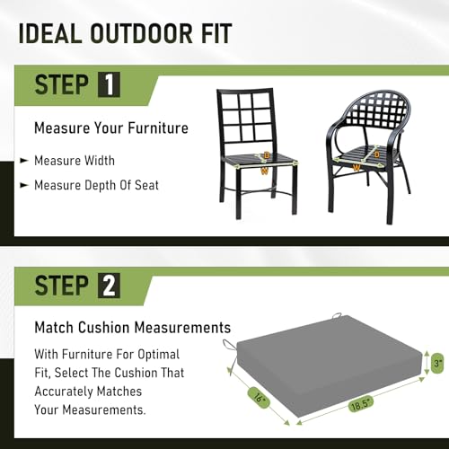 Image of Basic Beyond Outdoor Chair Cushions Set of 6, Square Corner Outdoor Cushions for Patio Furniture, Water Resistant Patio Chair Cushions with 2 Ties, 18.5x16x3, Light Grey