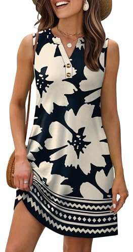 Image of XIEERDUO Summer Dresses for Women 2026 Beach Vacation Clothes V Neck Button Sundresses with Pockets