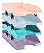 Exacompta 1131928SETD - Set de 4 bandejas para documentos A4 + - 347x255x244 mm - COMBO MIDI - Surtido colores tono pastel