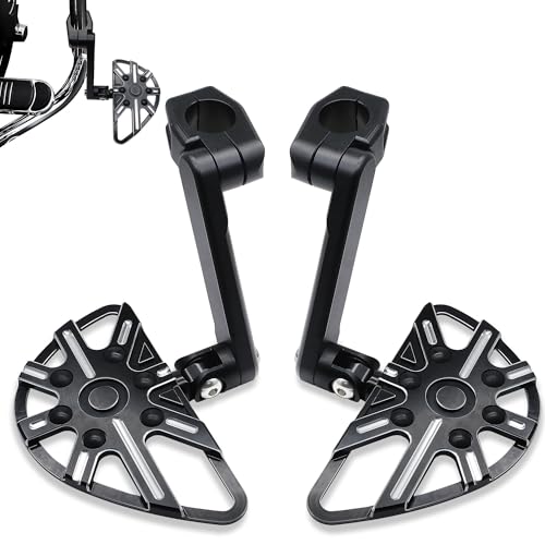 MZS Motorcycle Highway Pegs 1.25 Adjustable Highway Foot Pegs Mount Long Angled Black CNC Compatible with Road King Sportster Softail Street Electra Glide Dyna Vulcan VTX for 1 1/4 Engine Guard Bar