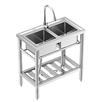 Küchenspüle Spültisch Freistehend Edelstahl Waschbecken Edelstahl-Spüle mit Wasserhahn, Ablage & Zubehör, Komplettset für Küche, Bad, Gewerbe 84x46x76 cm, Rostfrei & Langlebig