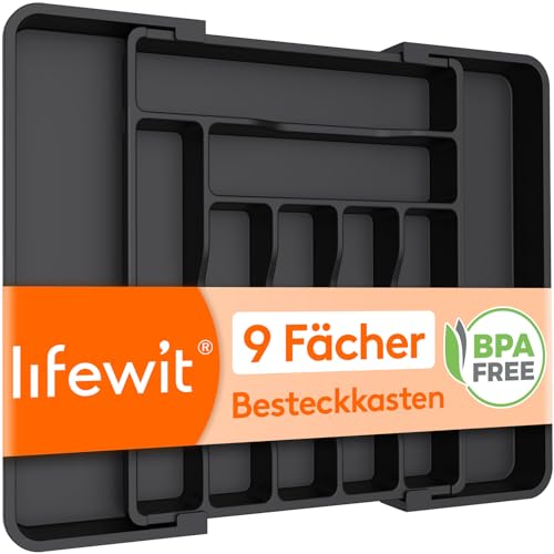 Lifewit Besteckkasten für Schublade, Verstellbarer Besteckhalter Kunststoff Besteckständer, Breite von 30 auf 50 cm, Utensilienhalter Küche Tiefe...