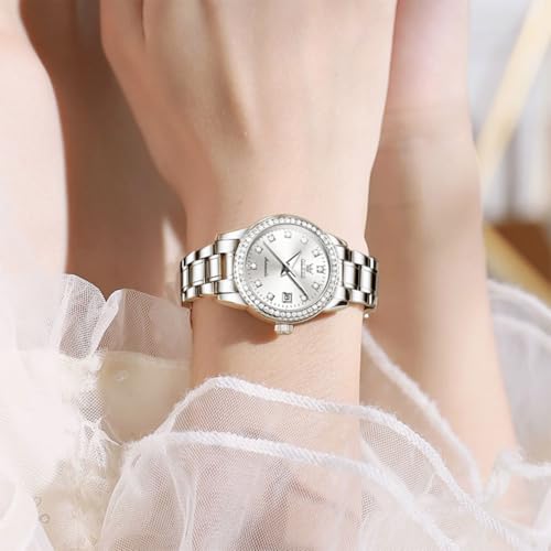 Image of OLEVS Womens Automatic Watch Gold Luxury Diamond Self Winding Ladies Wrist Watches Waterproof Luminous Date