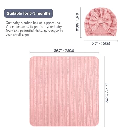 Image of AQOKKA Baby Swaddle Blankets with Bow Hat Mittens Set Wheat-Pattern Infant Receiving Blankets Swaddles for Newborns Unisex Toddler Swaddle Wrap Sets for Baby Girls Boys Nursery Warm Shower Gift