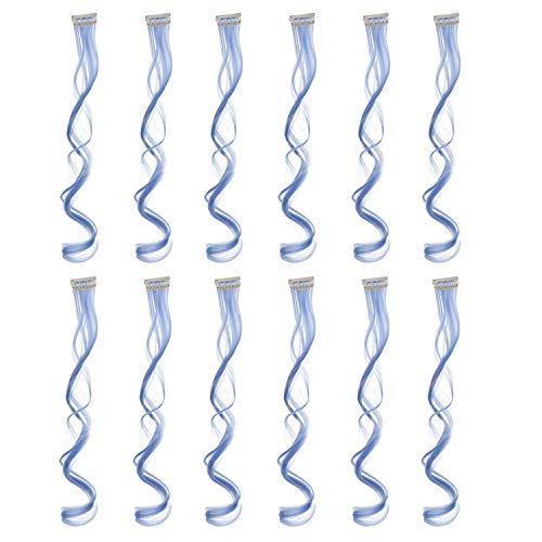 Swacc SWACC12 12 Pcs Curly Wavy One Color Party Highlights Clip On In Hair Extensions Colored Hair Streak Synthetic Hairpieces cover