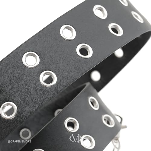 CRAFTMEMORE Punk Rock Grommet Belt, Black PU Leather, 41 inches, Metal Eyelets, Detachable Chain SPB24