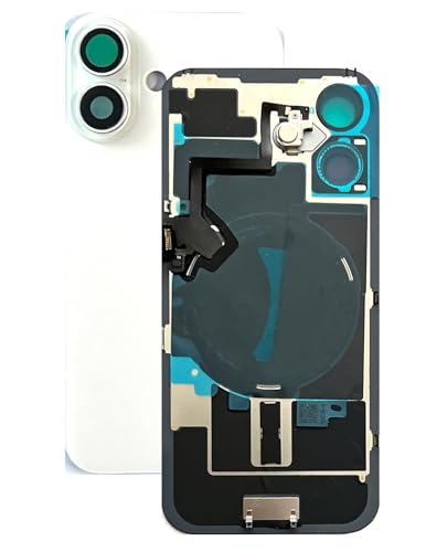 SVV Coque arrière, couvercle de batterie compatible avec iPhone 16 Plus + Prémonté : avec câble flexible QI/NFC, aimant, support en métal, anneaux de caméra, etc. Exactement comme sur la photo. Verre